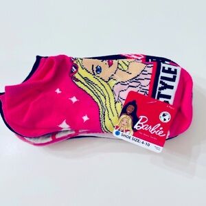 Girl’s BARBIE No Show Hot Pink Black White Set Six Polyester Spandex Socks 4-10